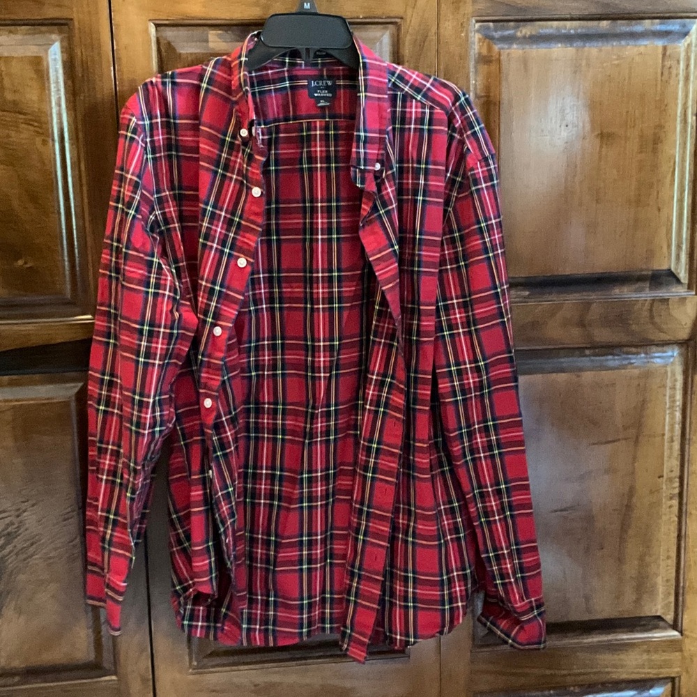 J. Crew Red Plaid Button-Down Shirt with Black and Yellow Accents-Slim